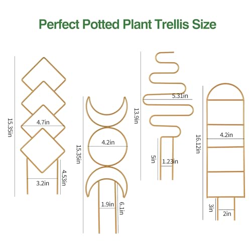 Wellsign 16inch Indoor Plant Trellis for Potted Plants - size: Gold-Metal-Trellis01