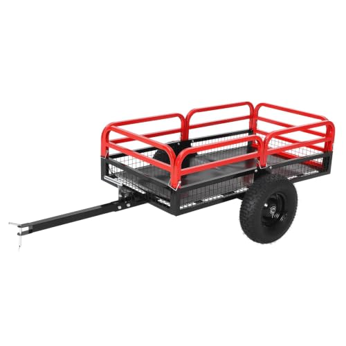 Heavy Duty Utility Trailer, 1500 LB Capacity, 15 Cu.Ft ATV Trailer Pull Behind with Removable Sides & All Terrain Tires, Lawn Tractor Dump Cart for Garden Yard, Red - color: Red