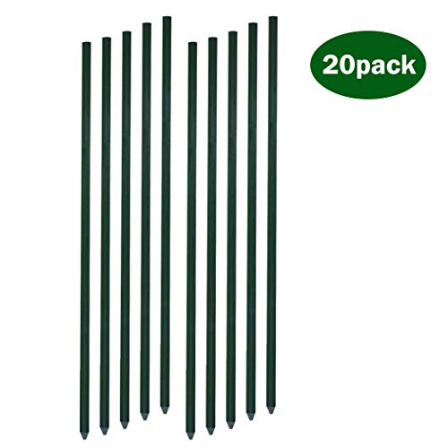 6ft Garden Stakes for Climbing Plants Supports, 20 Pack Solid Fiberglass Plant Sticks, Rust-Free Fence Posts, 5/16'' Diameter, 72inch Dark Green