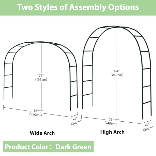 RUBFAC 7.8ft Garden Arch, Metal Trellis for Climbing Plants Outdoor - color: green