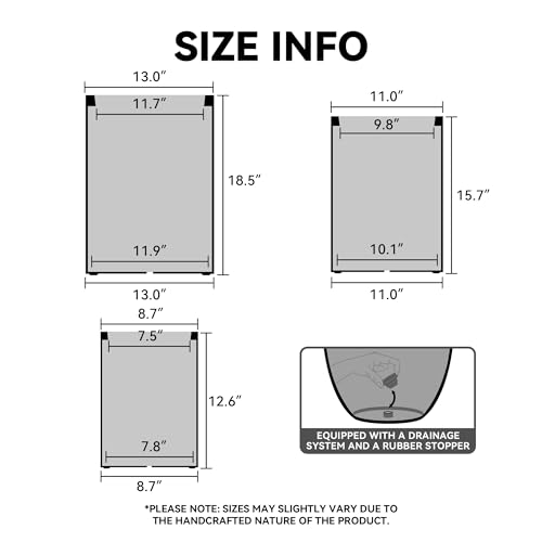 Kante Set of 3 Charcoal Concrete Tall Square Planters for Modern Home - color: Charcoal, size: 12.6",15.7"18.5" Tall