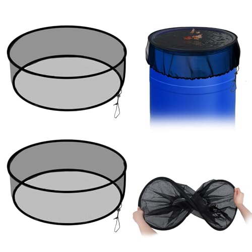 Tryly 2Pcs Mesh Cover for Rain Barrels, Pop Up Rain Barrel Net Cover with Drawstring, Water Collection Buckets Cover, Rain Barrel Netting Screen to Block Leaves and Debris Falling in (29.5inch) - size: 29.5inch
