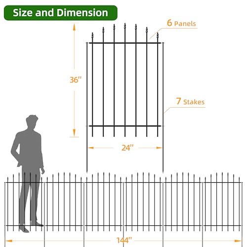 36” x 12’ No-Dig Metal Garden Fence with Stakes, Panels Fencing for Dogs - size: Roman Col 36″H x 12ft (6Panels)