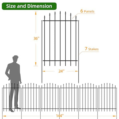 36” x 12’ No-Dig Metal Garden Fence with Stakes, Panels Fencing for Dogs - size: Roman Col 36″H x 12ft (6Panels)