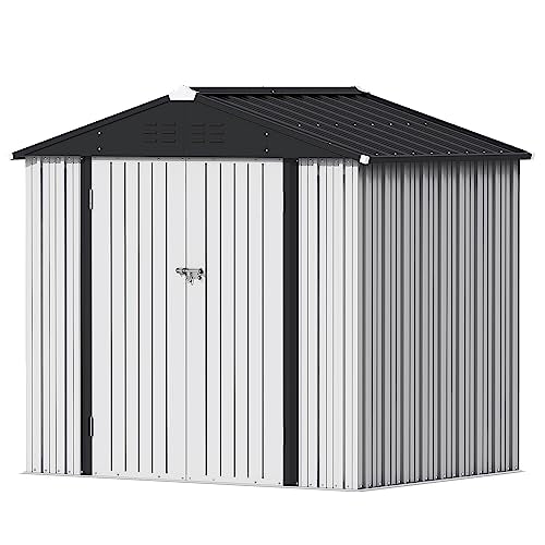 Devoko 8x6 FT Outdoor Storage Shed, White - color: White, size: 8x6 FT
