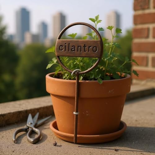 Rustic Metal Herb Garden Marker, Cilantro Plant Label Stake, Decorative Pot Identifier