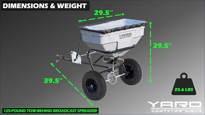 Yard Commander - 125 LB Tow Behind Lawn & Garden Broadcast Spreader - Seed, Fertilizer, Salt, Ice Melt - Premium Aluminum Cast Gears - Gate Lever for Easy Spread Control