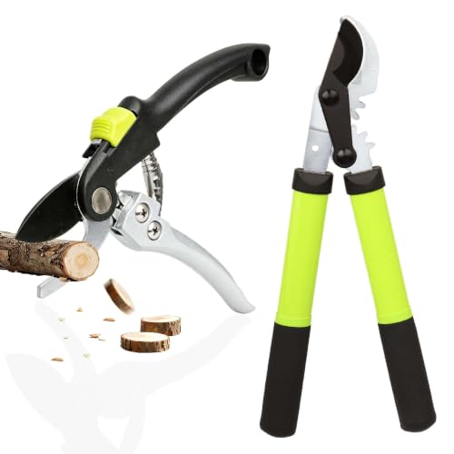 YRTSH Garden Shears Set, 2-Piece Pruning Loppers & Pruners with Gear System