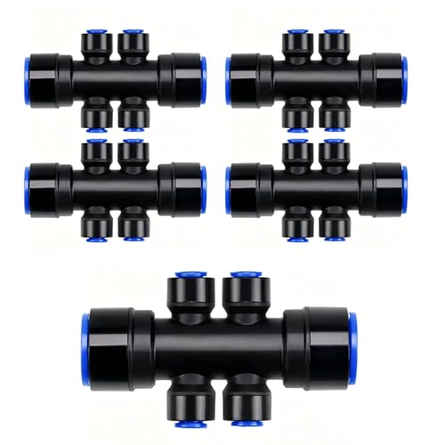 5PCS 6-Way Connector Parts, Drip Irrigation Fittings for 1/4" Interface (Distribution Tubing), Quick Connect Drip Irrigation Kit