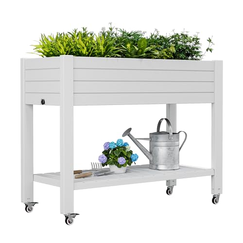 Elevate 33.7" Tall Raised Garden Bed with Wheels, Divisible Resin Planter Box with Drainage Gauge & Storage Shelf, Herb Planter for Garden Patio Backyard, Ashen (33.7" h) - color: Ashen, size: 33.7"h