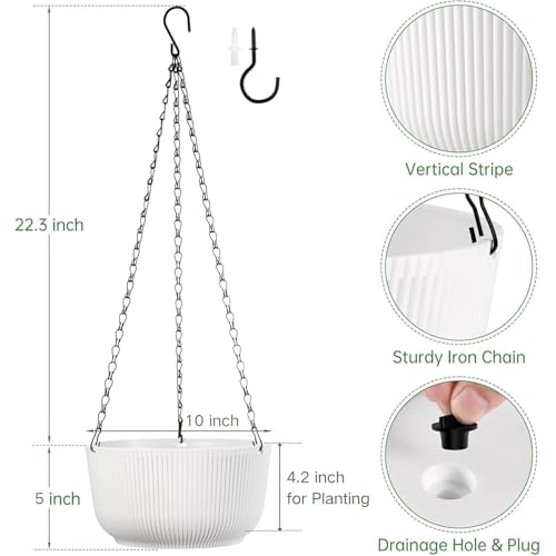 10 Inch White Hanging Planters for Outdoor Indoor Plants - Set of 2 - color: White, size: 10 Inch