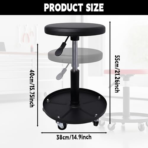 Rolling Mechanic Stool with Wheels Pneumatic Garage Shop Seat,Black - color: Black
