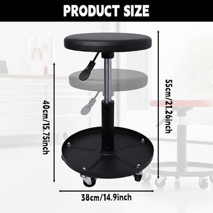 Rolling Mechanic Stool with Wheels Pneumatic Garage Shop Seat,Black - color: Black