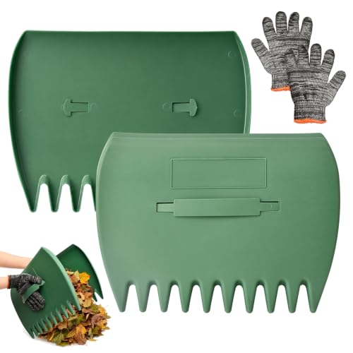 Leaf Scoops and Claws with Gardening Gloves, Large Lightweight Plastic Hand Rakes Yard Grabber for Lawn Clippings, Grass & Trash Pick Up, Ergonomic Adjustable Handles(Green) - color: Green