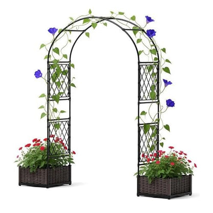 Garvee Garden Arbor with 2 Planter Boxes, PE Coated Garden Arch Trellis - size: 6.5 × 7.2 ft