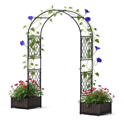 Garvee Garden Arbor with 2 Planter Boxes, PE Coated Garden Arch Trellis - size: 6.5 × 7.2 ft