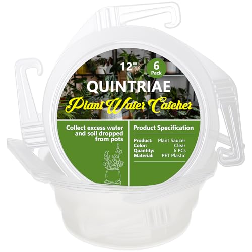 6Pcs 12 Inch Clear Plastic Hanging Plant Drip Trays - Water Catcher Saucers with Hooks for Indoor/Outdoor Basket & Potted Plants (Diameter = 9.5" Base, 12" Top, 3.75" Depth)