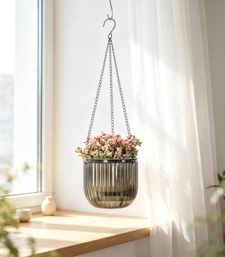 Josteve 6.5 Inch 2 Pcs Self Watering Hanging Planter Indoor Plant Pots Drainage Holes, Outdoor Hanging Planters Flower Pot Basket, Visible Water Level, Plant Hanger Home Decor, Gardening - color: Gray, size: 2*6.5 inch