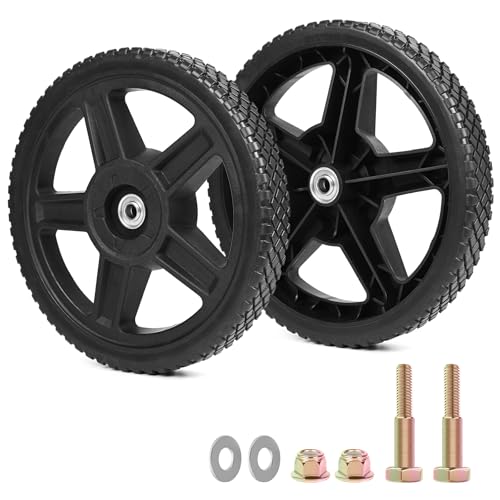 12 Inch Lawn Mower Wheels Kits Universal 12" Push Mower Wheels with 1/2" Bearing, Bolts & Nuts, Plastic Replacement Tires for Most Standard Garden Tiller, Pressure Washer, Handtruck, 2 Pack - color: Black-2Pack, size: 12 inch