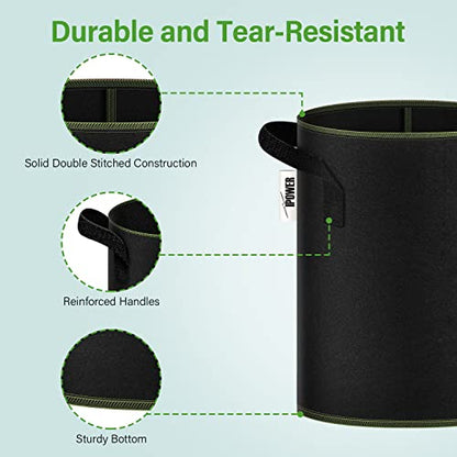 iPower 3-Gallon 10-Pack Grow Bag Thickened Nonwoven Fabric Pots Heavy Duty Aeration Container with Strap Handles for Garden and Planting Vegetable Flowers, Black with Green Stitch Sewing - color: Green, size: 3 Gallon