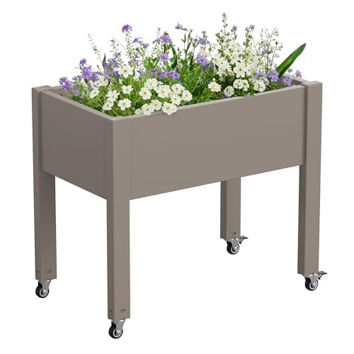 Elevated Raised Garden Bed with Wheels,Planter Box,Gray-26.3" h - color: Gray, size: 26.3"h