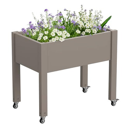 Elevated Raised Garden Bed with Wheels,Planter Box,Gray-26.3" h - color: Gray, size: 26.3"h