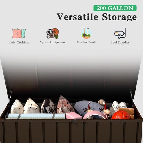 Outdoor Storage Box Metal Deck Box with Lockable Lid - color: Brown - 54.30 X 29.80 X 33.90 Inch