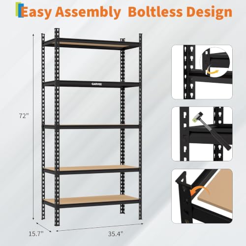 Heavy Duty 5-Tier Storage Shelves, 2756 lbs, 35.4" W x 15.7" D x 72" H - size: 72" H x 36" W x 16" D