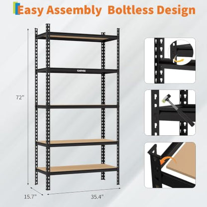 Heavy Duty 5-Tier Storage Shelves, 2756 lbs, 35.4" W x 15.7" D x 72" H - size: 72" H x 36" W x 16" D