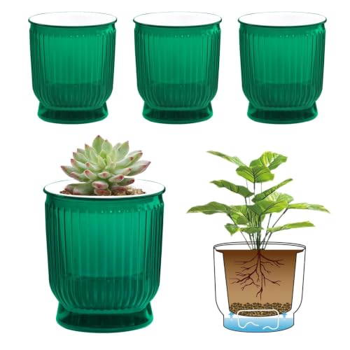 T4U Self Watering Pots for Indoor Plants 4 Inch 4 Pack Planter Green - color: Translucent Green, size: 4 Inch