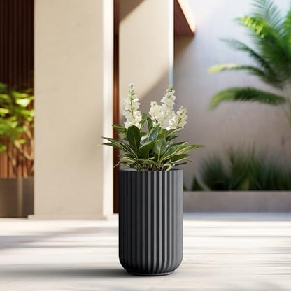Kante Accent Round Column Black Concrete Planter 17.7" Tall, Outdoor - color: Black, size: 11"w x 17.7" h