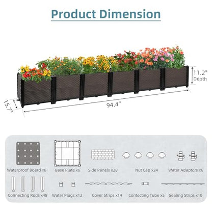 Large Raised Planter Box Outdoor Self Watering 94.4"x15.7"x14.2", Deep Raised Garden Bed - Elevated Garden Box with Drainage Plug, Rectangular Garden Planter Perfect for Patio Balcony Deck - size: L 94"xW 16"xH 14"