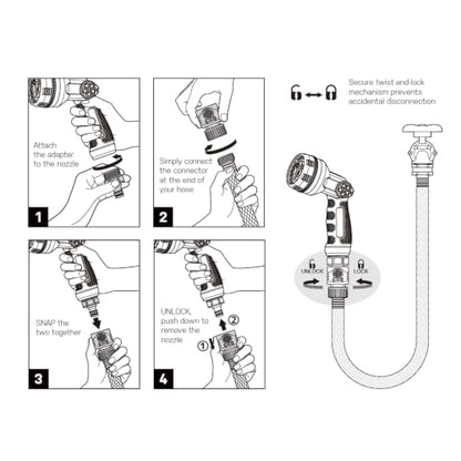 Eden Metal 7-Pattern Hose Nozzle: Thumb Control, Heavy-Duty Zinc Alloy - style: 7-Pattern
