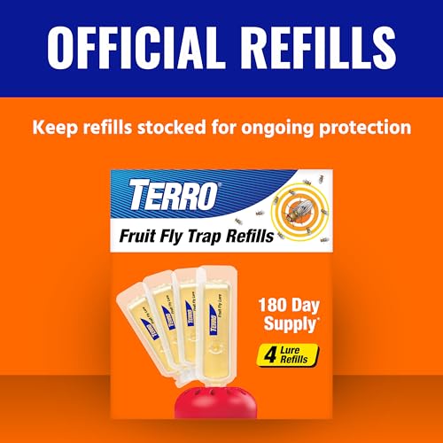 TERRO Fruit Fly Trap Refills, 4 Pack Liquid Bait Replacement for Home - size: 4 Lure Refills