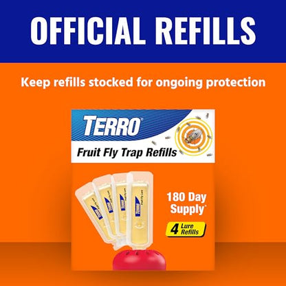 TERRO Fruit Fly Trap Refills, 4 Pack Liquid Bait Replacement for Home - size: 4 Lure Refills