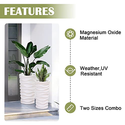 LuxenHome Tall Planters for Outdoor Plants, Set of 2 Garden Plant Pot White - color: White 2