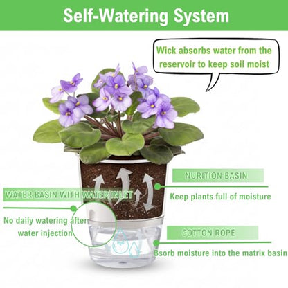 3.2 Inch Self Watering Planters 3 Pack Plastic Wicking Pots White - color: 3.2''-3pack-white