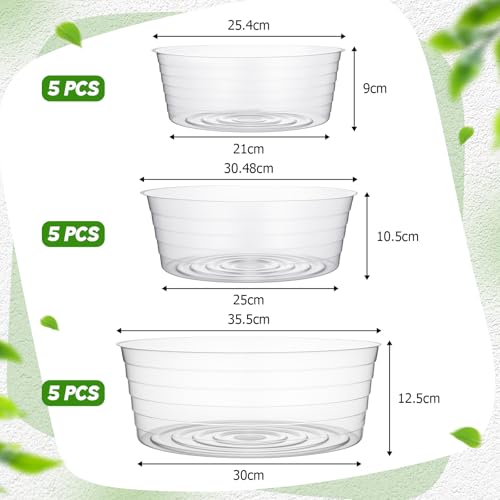 Hoolerry 15 Pcs Plastic Plant Saucer Clear Deep Tray, 10, 12, 14 Inch - size: 10, 12, 14 Inch