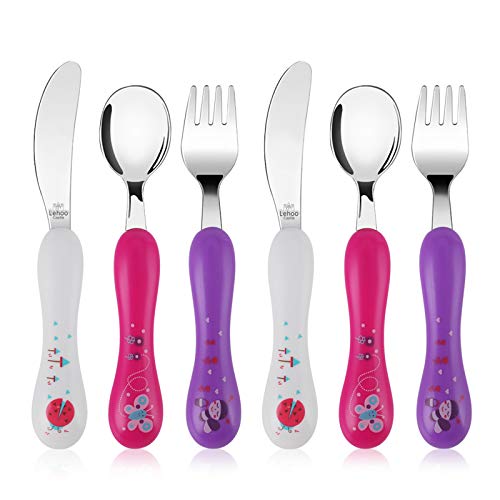 Lehoo Castle Toddler Utensils, 6-Pieces Kids Silverware Set (Butterfly) - color: Pink