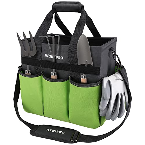 WORKPRO Garden Tool Bag, 10 Pockets and Shoulder Strap, Green - color: Green