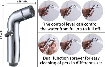 G-Promise 2 Mode Dog Shower Attachment with Extra Long Hose Adhesive Mount - color: Chrome, size: 100 Inch Hose