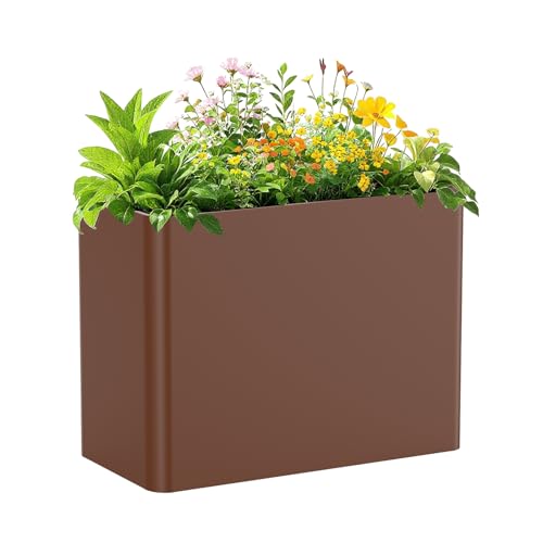 Metal Rectangular Planter Box 36" L x 15" W x 24" H, Large Planters for Outdoor Plants, Rectangular Tall Planters for Outdoor Plants with Drainage Holes - color: Espresso