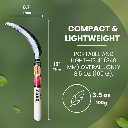 Hounen Miyawaki Nejiri Kama Weeder – Japanese Weeding Sickle, Twisted Stainless Steel, 4.7 in (12 cm) Blade, 13 in (33 cm), Root Slicer for Garden Beds & Crabgrass, Made in Japan (Japanese Steel)