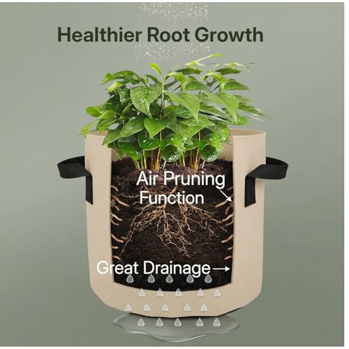 7 Gallon Grow Bags 5-Pack, 300G Thick Fabric Pots, Reinforced Handles - size: 7 Gallon
