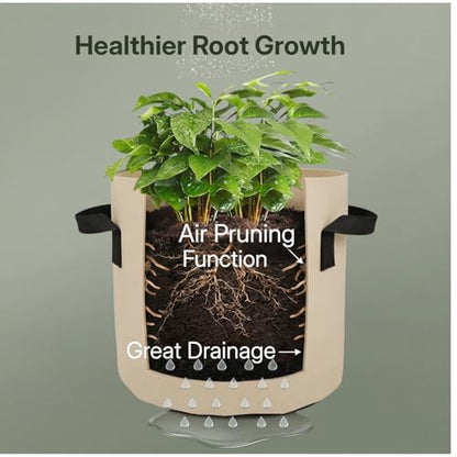 7 Gallon Grow Bags 5-Pack, 300G Thick Fabric Pots, Reinforced Handles - size: 7 Gallon