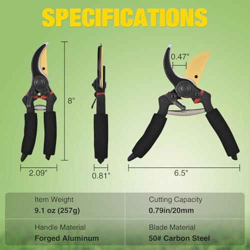 Yesker Pruning Shears for Gardening 8" Professional Bypass Garden Scissors Yard Clippers with Sharp Carbon Steel Blade Heavy Duty Hand Pruners for Branch Flower Plant Trimming Cutting Gardening Tools - size: 1PCS 8" Black & Red