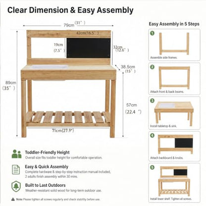 Kids Wooden Potting Bench Mud Kitchen,Children Gardening Table