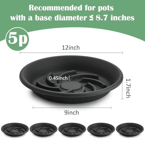 12 Inch Plant Saucers for Pots 5P, Pot Elevator for Grow Bags Drip Trays - size: 12IN-5P