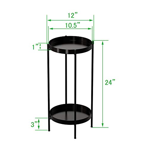 2 Tier Plant Stand Indoor Outdoor - 10.5in Width 24in Tall Flower Pot Rack - color: Black