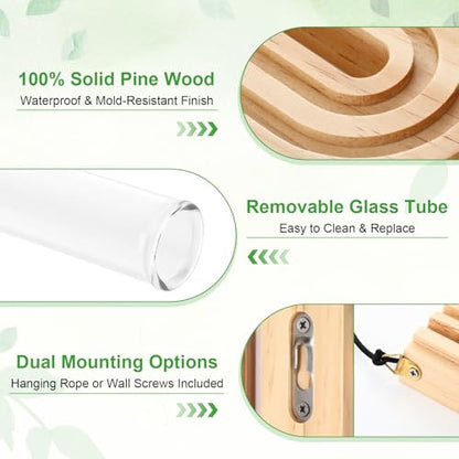 Set of 4 Wooden Wall Planter Vase Hanging Propagation Stations Glass Plant and Flower Vases Wall Plant Holder for Indoor Plants Art Boho Home Room Entryway Hallway Decoration